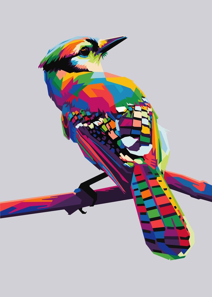 Vector burung jay warna-warni bergaya seni pop yang sempurna untuk spanduk poster dan lainnya