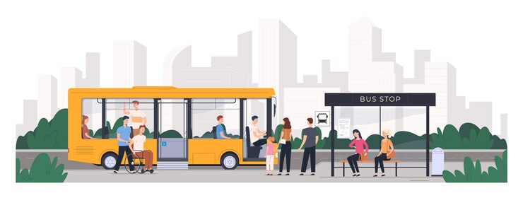 Vector bus stop seats for inclusive passengers public transport of people
