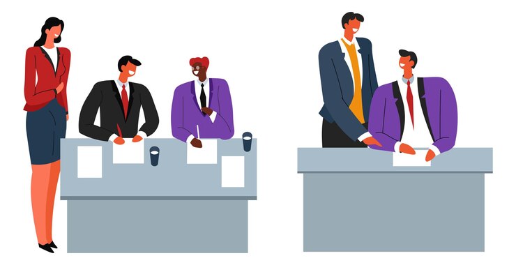 Vector business agreement people signing contract vector
