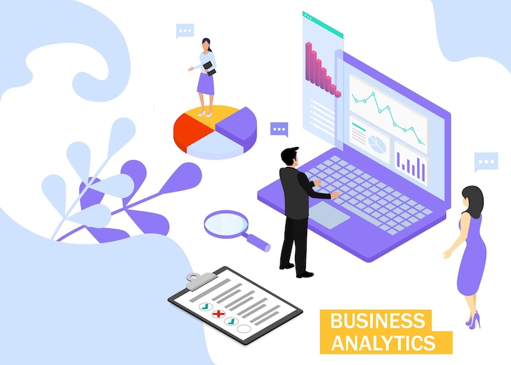 Vector business analytics concept business finance and industry isometric projection