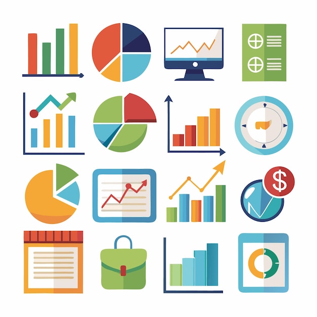 Business and Analytics Icons Comprehensive Set for Data Visualization and Financial Analysis
