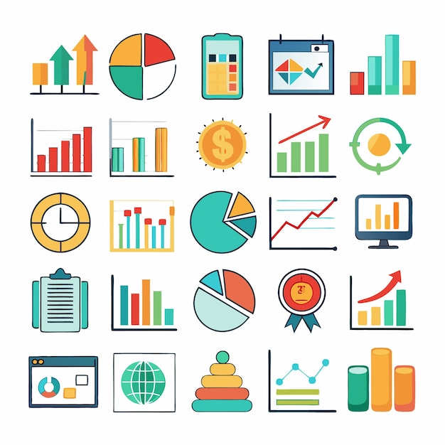 Business and Analytics Icons Comprehensive Set for Data Visualization and Financial Analysis