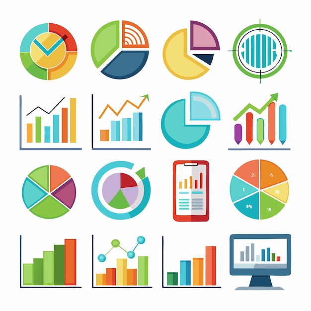 Business and Analytics Icons Comprehensive Set for Data Visualization and Financial Analysis