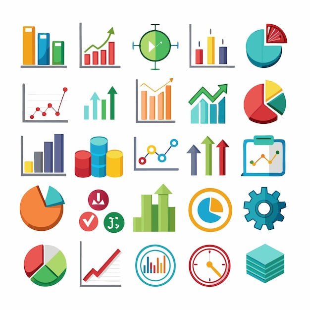 Business and Analytics Icons Comprehensive Set for Data Visualization and Financial Analysis