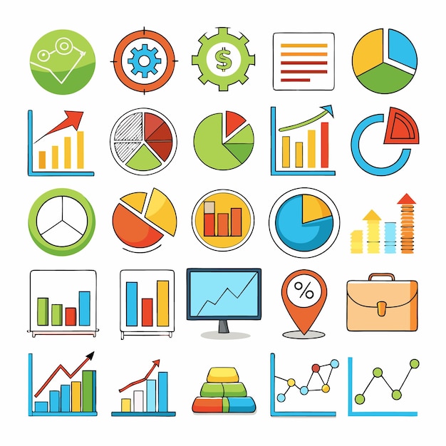 business and analytics icons comprehensive set for data visualization and financial analysis