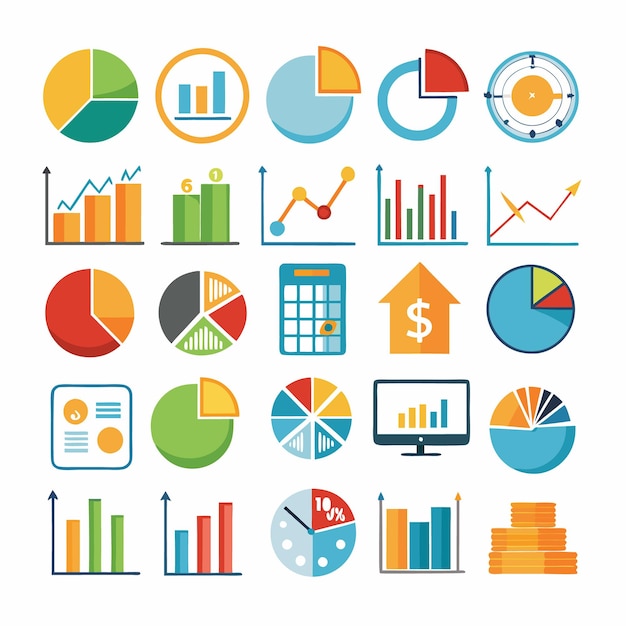 Business and Analytics Icons Comprehensive Set for Data Visualization and Financial Analysis