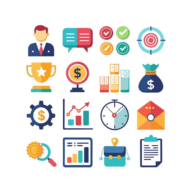 business and finance icon set collection vector illustration for documents websites and applications