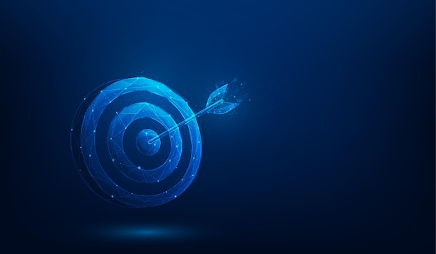 business arrow hitting target dart technology digital on blue background