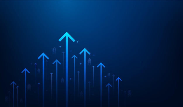 Business arrow up growth line technology on dark blue background business investment to success