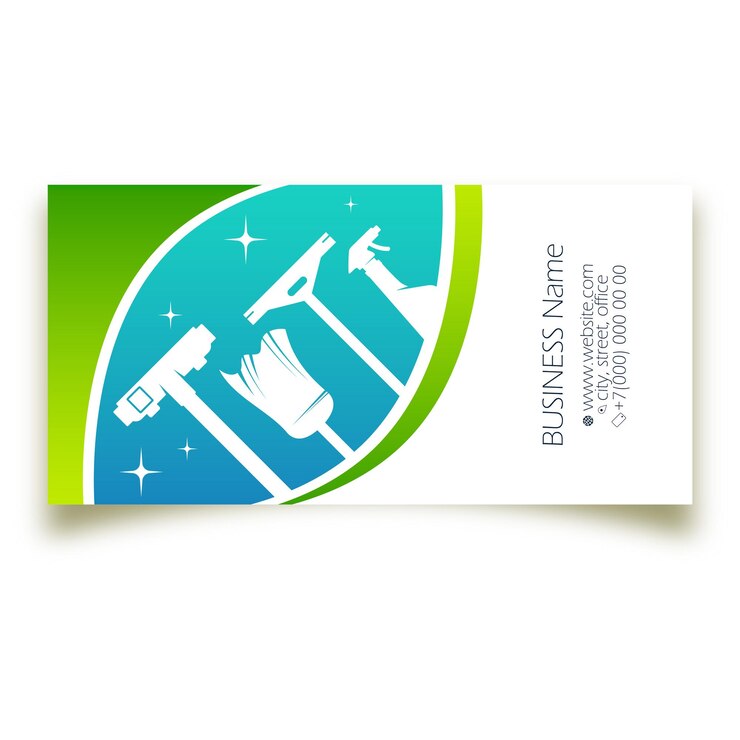 Business card for eco cleaning concept with water drop and tool