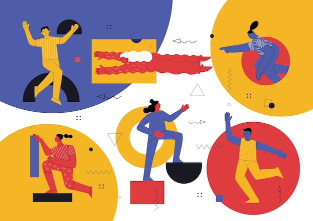 business concept team metaphor people connecting puzzle elements vector illustration flat design style symbol of teamwork cooperation partnership vector