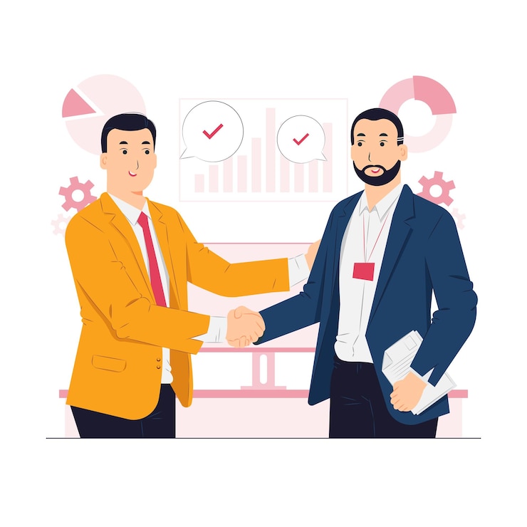 Vector business deal two business partners handshaking concept illustration