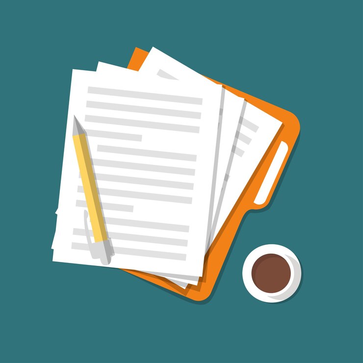 Vector business document with stamp and pen