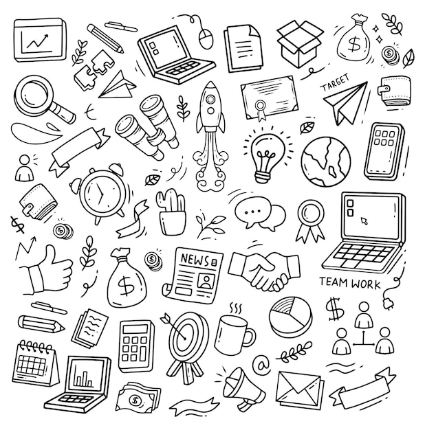 Business doodle elements Vector illustration in line