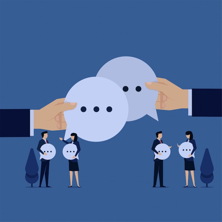 Vector business flat vector concept people bring chat bubble and talk metaphor of communication.