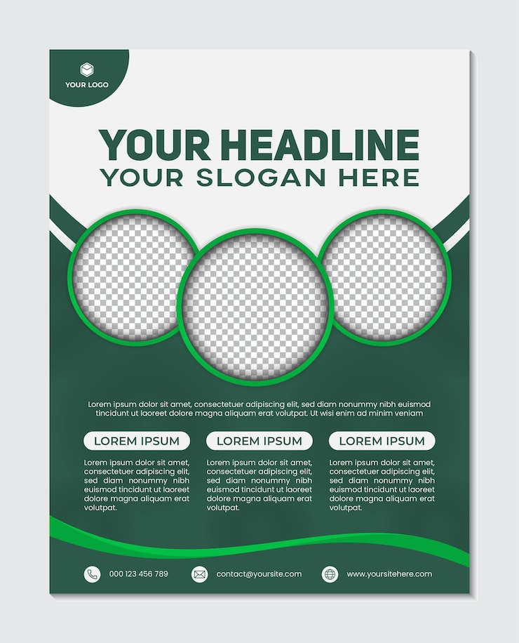 Vector business flyer brochure template simple design green background circle pattern