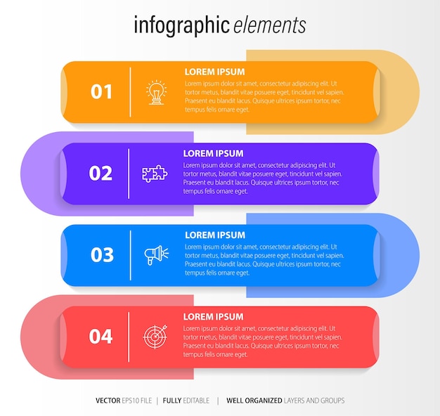 Business infographic element with 4 options steps number vector template design