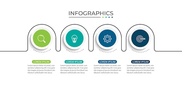 Business infographic thin line process with circle template design with icons and 4 options or steps