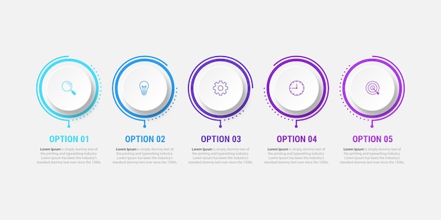 business infographics templatetimeline with 5 steps circles options and marketing icons vector linear infographic elements