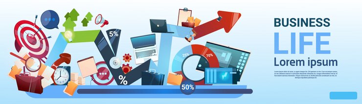Vector business life concept marketing teamwork document and target
