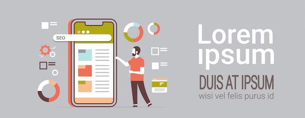 business man using mobile application seo search engine