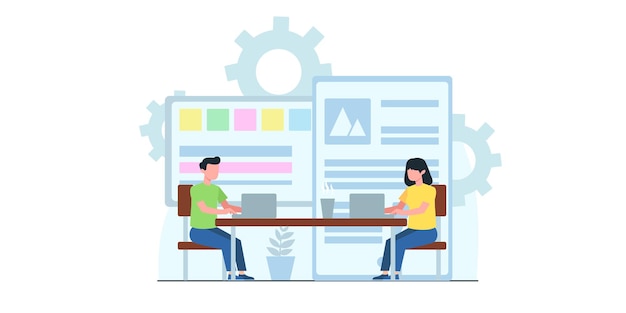 business meeting flat illustration. concept of business workflow, time management, planning, task app, teamwork. creative flat design for web banner, marketing material, business presentation