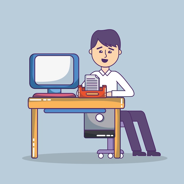 business office employee workspace cartoon