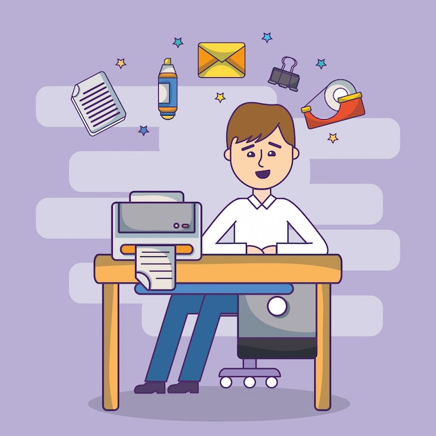 Business office employee workspace cartoon