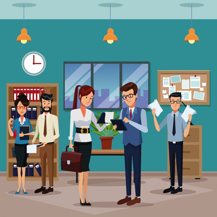 Vector business people in office cartoon