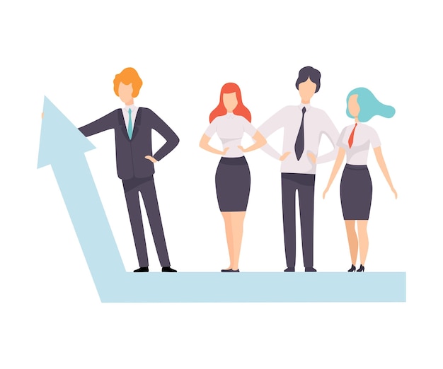 Business People Standing on Growth Arrow Graph Successful Business Team Vector Illustration on White Background