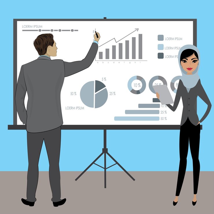 Vector business people with projector screen business presentation concept stock vector illustration