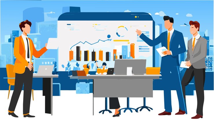 Vector business people working vector illustration flat 2