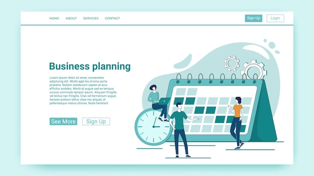 Business planning People are engaged in the development and planning of business ideas