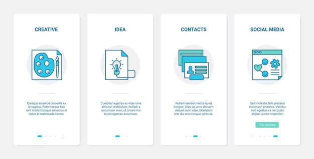 business project creation in social media ux ui onboarding mobile app page screen set