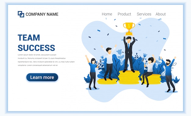 Business success concept. Businessman celebrating success by holding the trophy.