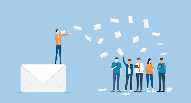 business team sending message to global group people and business email marketing content concept