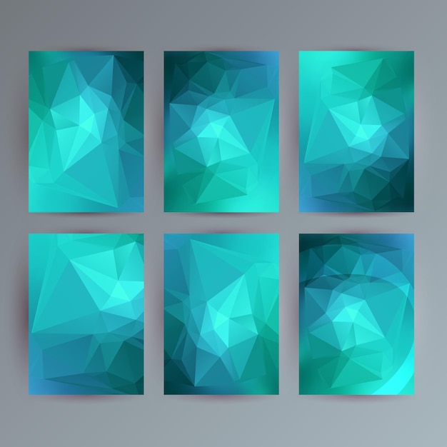 Business templates presentation Easy editable vector EPS 10 layout Set of 6 design brochure advertising with lighting glowing triangle 3d effect crystal lattice on green background event party flyer