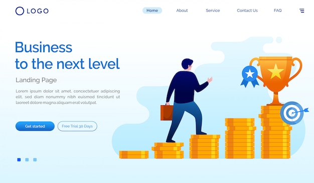 Business to the next level landing page website illustration vector template