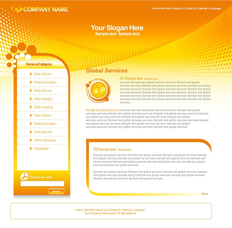 Vector business web template on a orange background