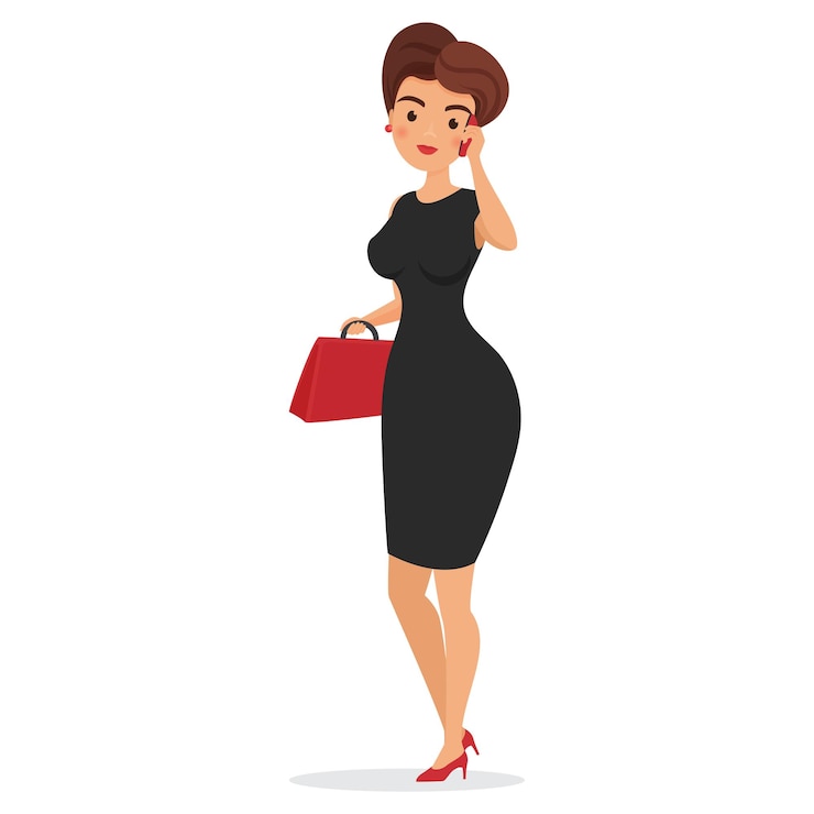 Vector business woman in elegant black dress