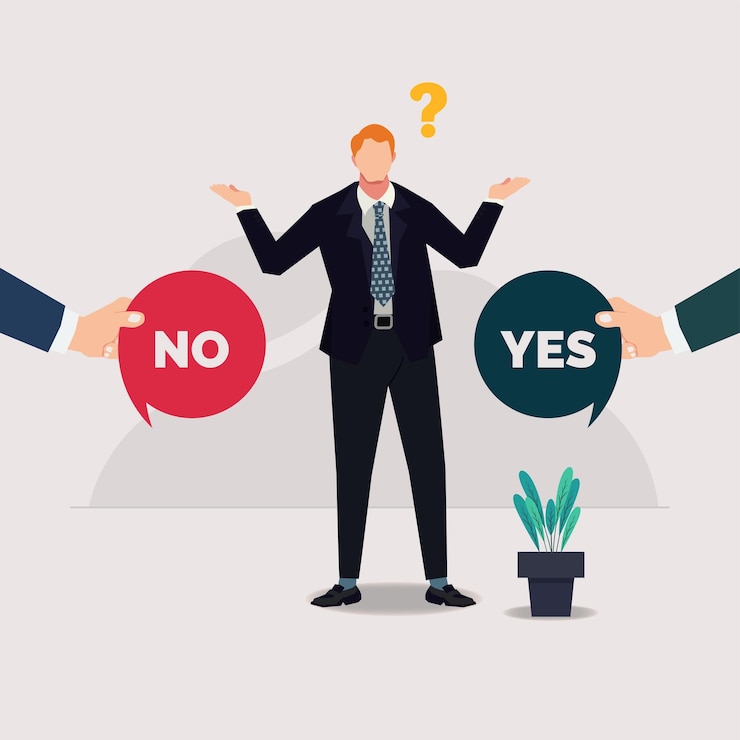 Vector businessman among yes or no opinions design vector illustration