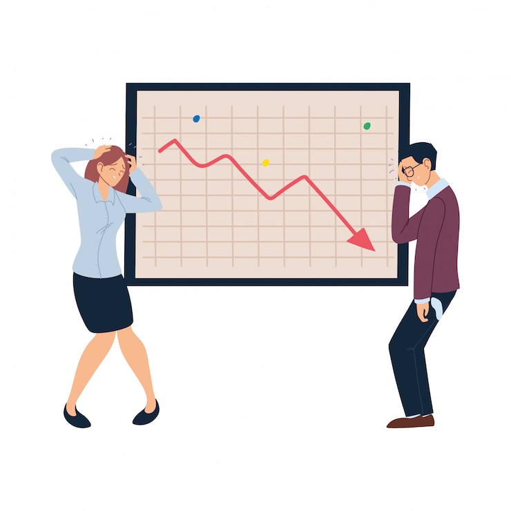 Vector businessman and businesswoman cartoons with headache and board vector