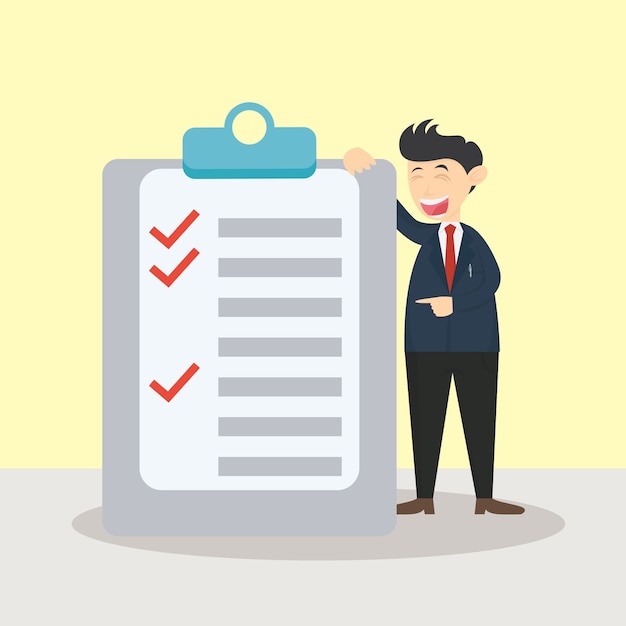 businessman character cartoon vector design with big check list