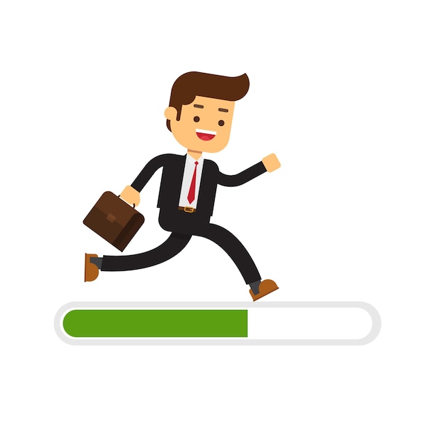 Businessman run on progress loading bar