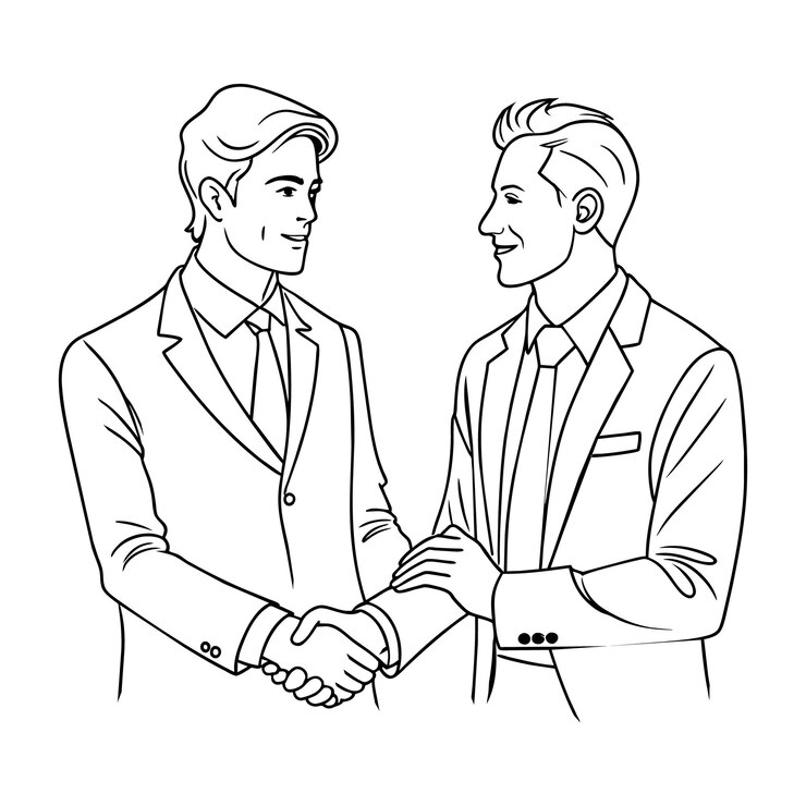 Businessmen hand shaking Continuous line art drawing