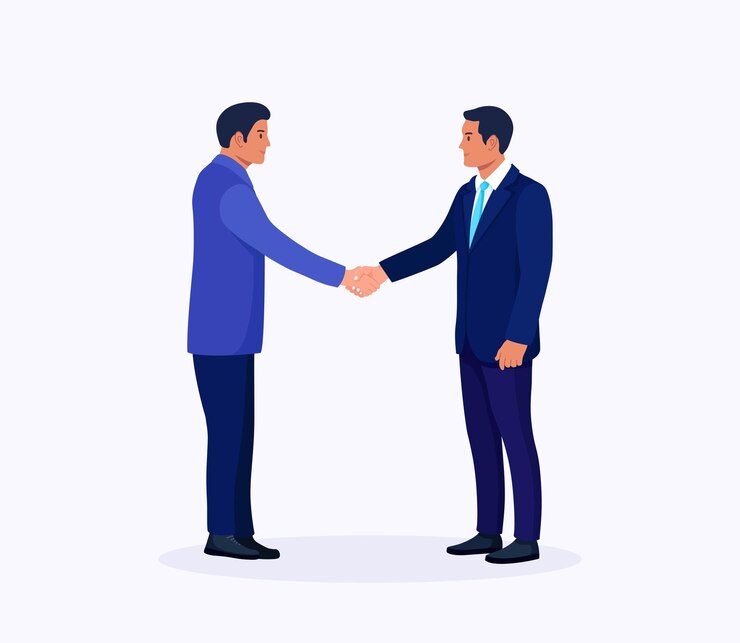Vector businessmen shaking hands. handshake of two men. agreement of parties. partnership concept. successful negotiations. business partners meeting