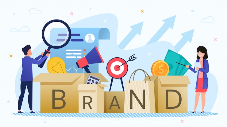 Vector businesspeople develop marketing brand strategy