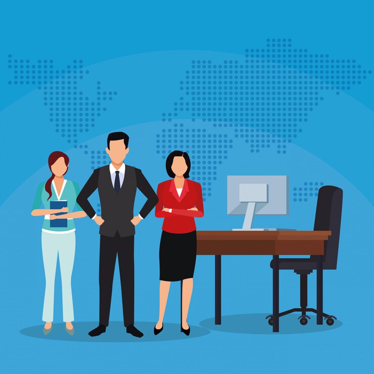 Vector businesswomen businessman office desk computer