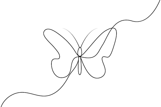 Butterfly continuous one line drawing of Isolated outline vector art white background