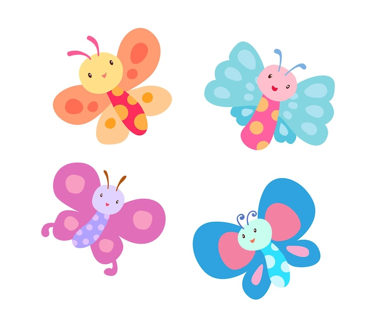 Butterfly elements collection vector illustration